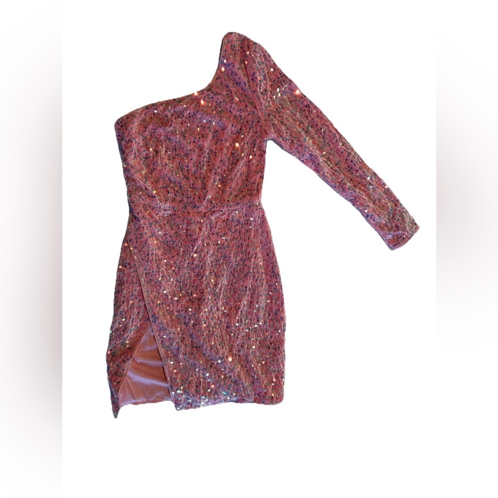 One-Shoulder Sequin Mini Dress - Rose Pink